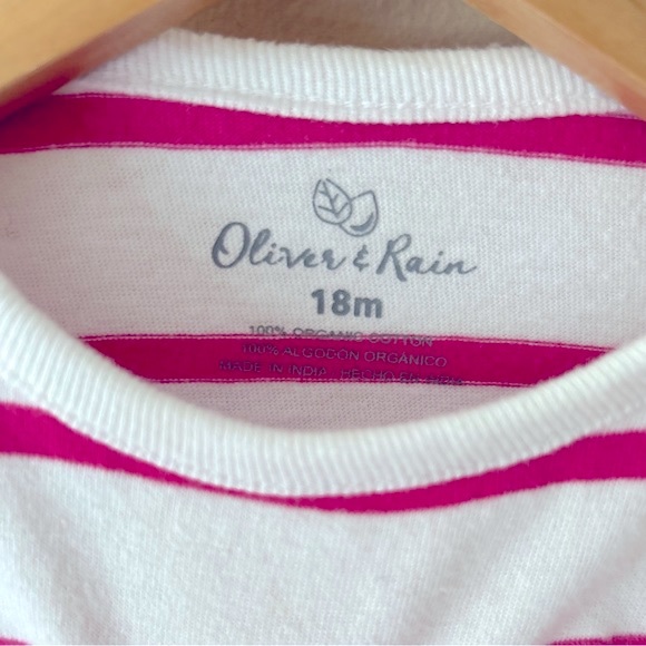 Oliver & Rain Organic Cotton Pink Stripe Ruffle Tee, 18M - Picture 6 of 7